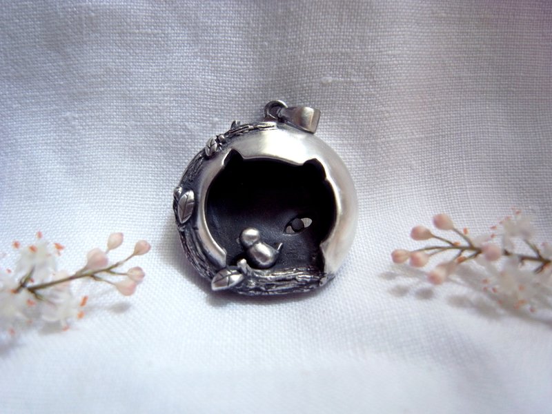 鸟与猫 | 纯银项链坠子 含18寸银链 - 项链 - 银 银色