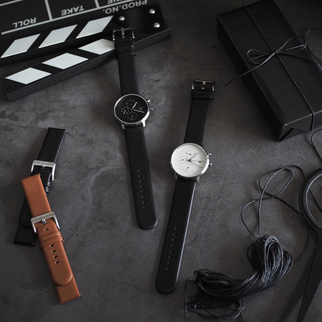 Monochrome Couple Watches / Get 2 Free Leather Straps !! - 对表/情侣表 - 真皮 黑色