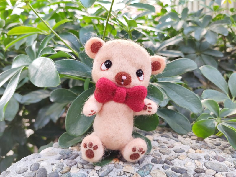 下垂眼无辜小熊-羊毛毡摆饰、定制化免费刺字、定制化选色 - 玩偶/公仔 - 羊毛 卡其色