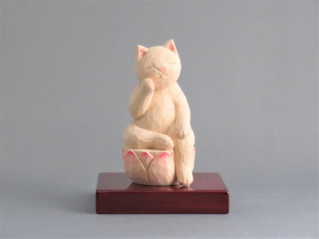 Wood carving Cat Buddha 1912 - 玩偶/公仔 - 木头 粉红色