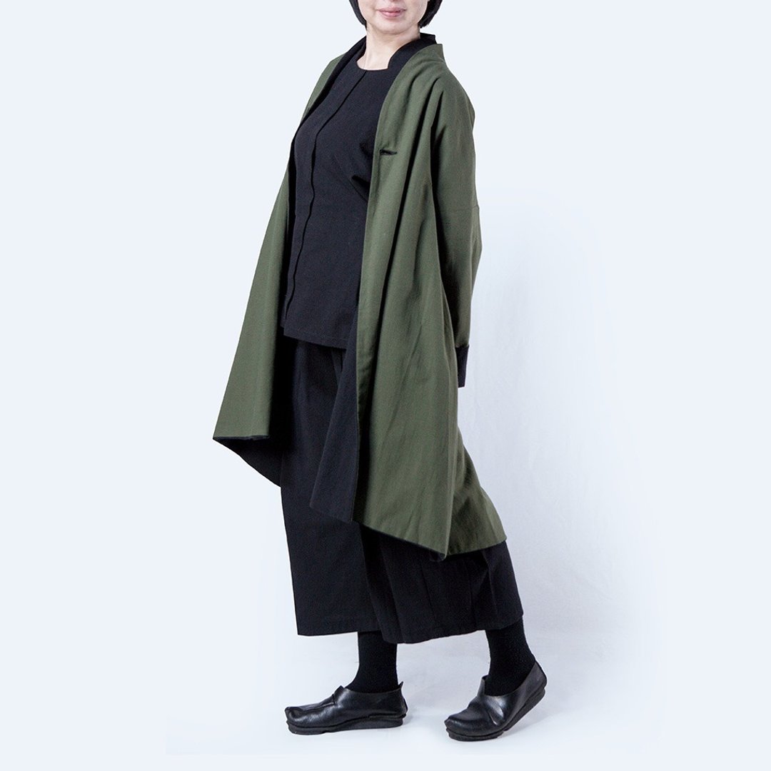 双面银杏领长版罩衫 |  墨绿色 - 女装休闲/机能外套 - 棉 
