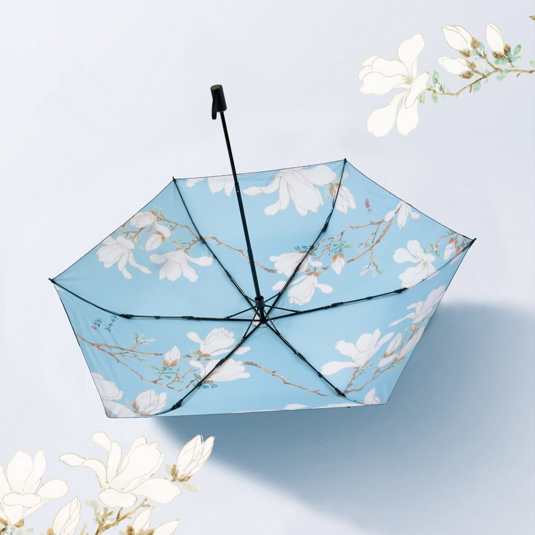 白玉兰超轻遮阳伞  晴雨两用  三折黑胶伞 - 雨伞/雨衣 - 防水材质 蓝色