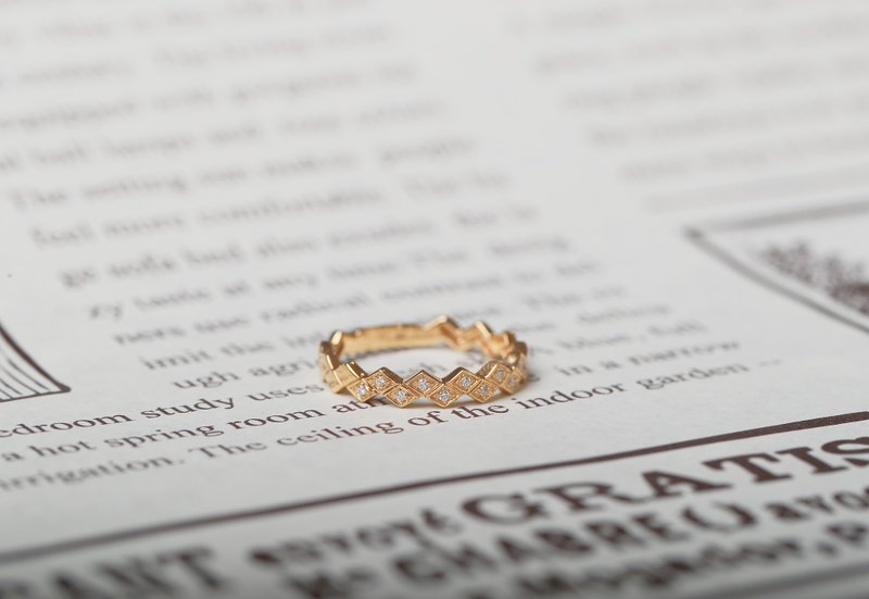 菱格钻线戒-14k金 - 戒指 - 贵金属 金色