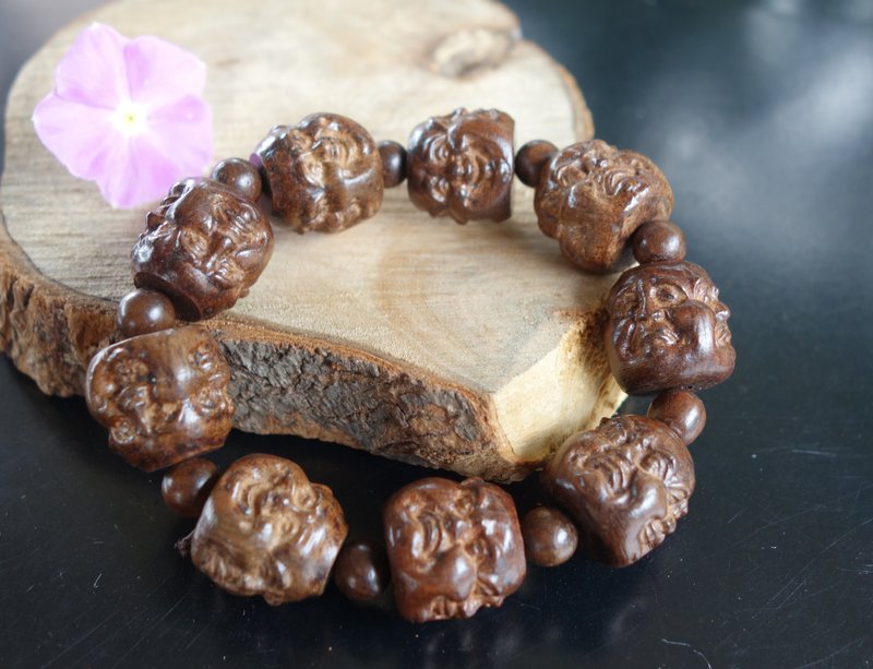 越南沉香木 红砂沉香木手串 【沉水级】木雕 雕刻手串 水沉 手链 - 手链/手环 - 木头 咖啡色