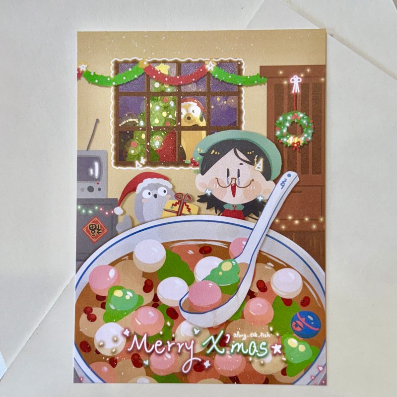 浴缸的圣诞节 明信片 圣诞汤圆 - 卡片/明信片 - 纸 黄色