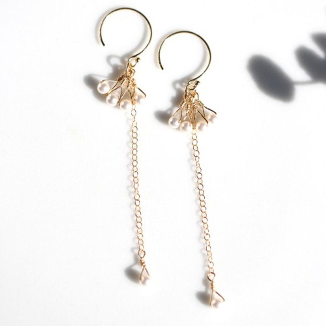 14kgf Swarovski Pearl Soiree Glitter Earrings - 耳环/耳夹 - 其他金属 白色