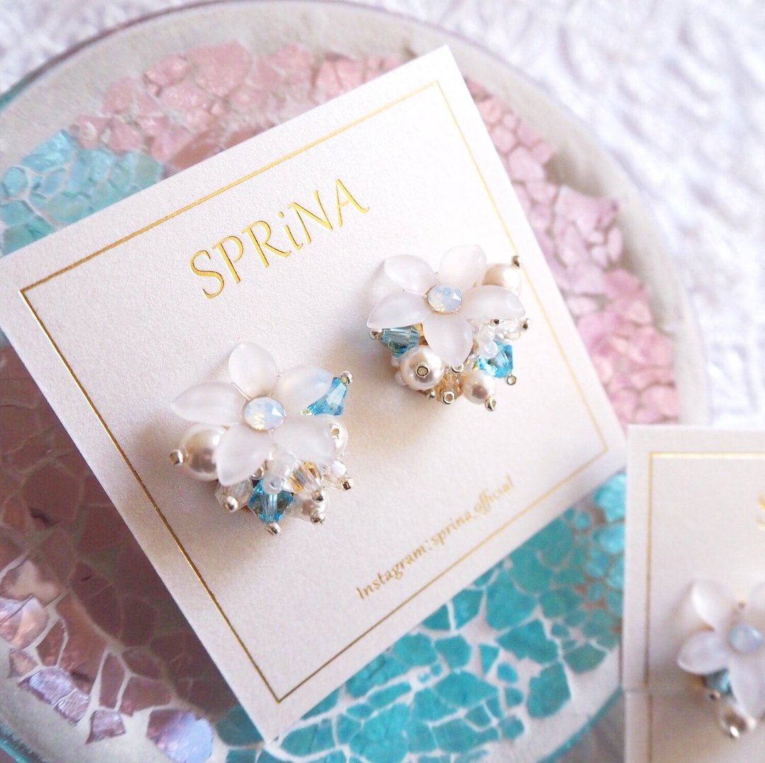 Jasmine (Aquamarine) - 耳环/耳夹 - 水晶 蓝色
