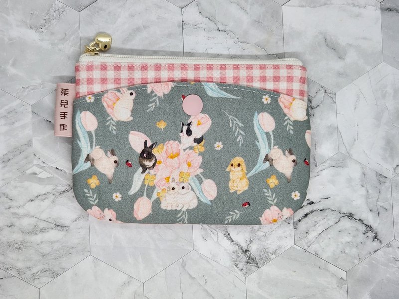 郁金香兔面纸包双用零钱包 - 零钱包 - 棉．麻 粉红色