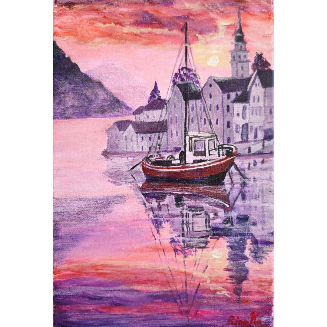 海边老城区日落风景画原创墙画 作者 RinaArtSK - 墙贴/壁贴 - 其他材质 多色