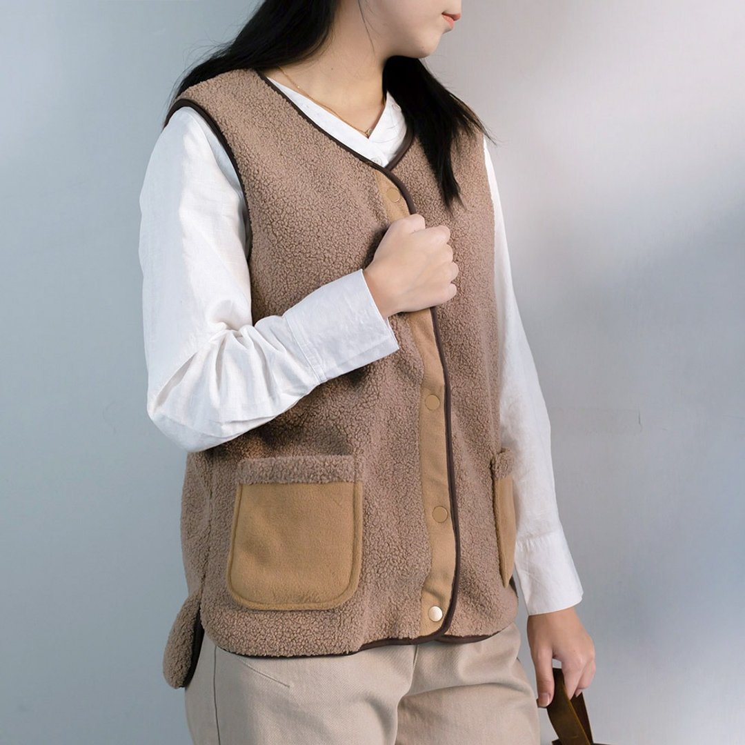 羊羔毛休闲外套 咖 M - 女装休闲/机能外套 - 棉．麻 咖啡色