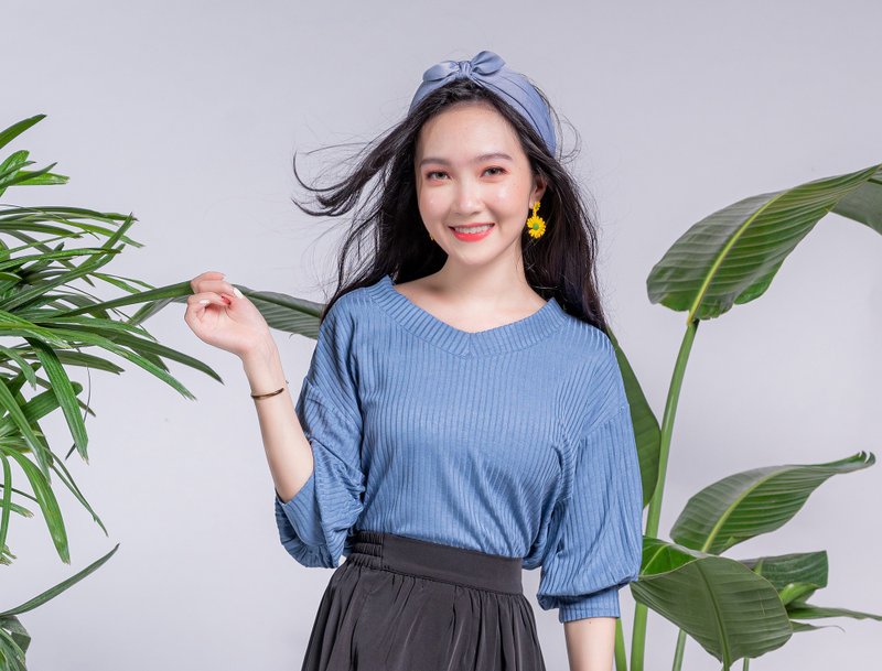 小花的秘密 七分袖上衣 - 女装上衣 - 棉．麻 蓝色