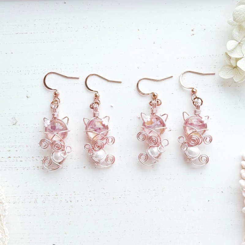 樱桃小猫 作品编号 256 - 耳环/耳夹 - 其他材质 粉红色