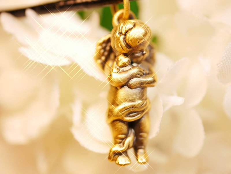 黄金吊坠-纯金天使坠子-6D电黑黄金金饰-欧洲文艺复兴风格 - 项链 - 24k 金 金色