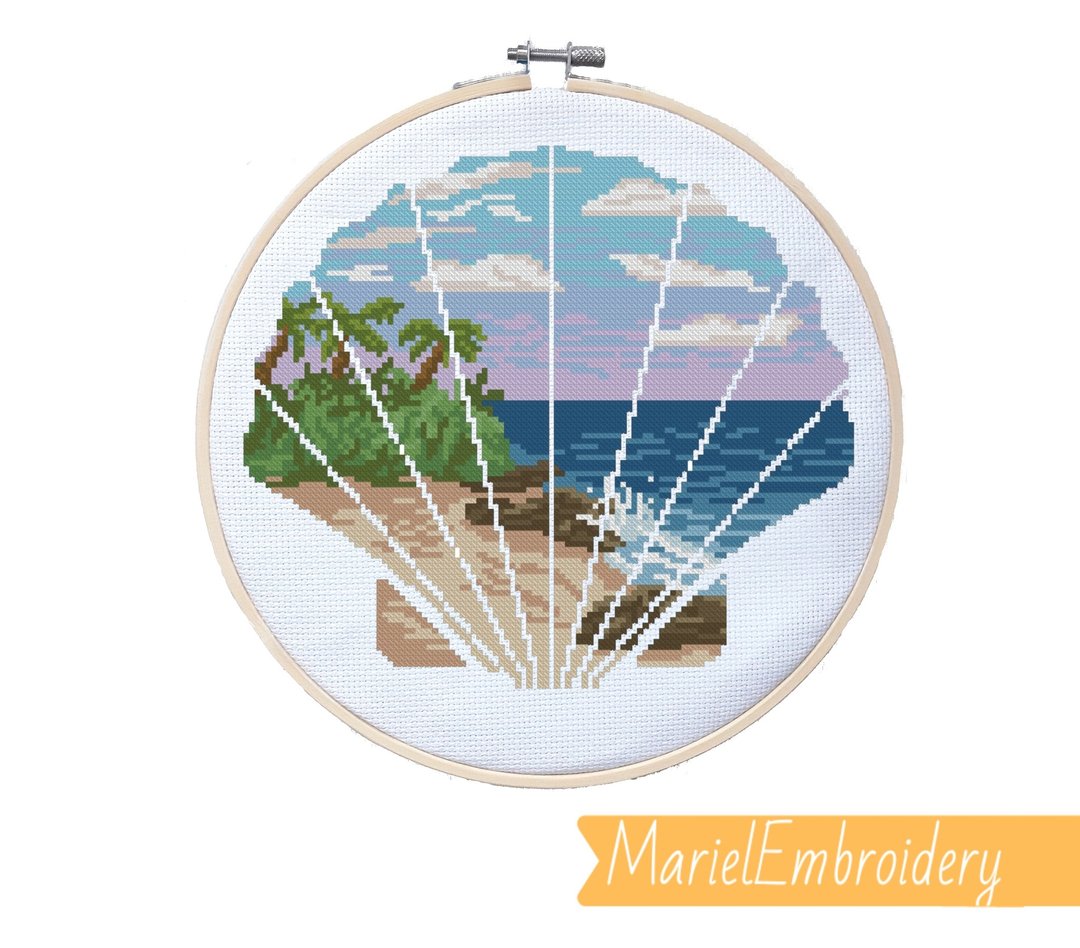 Cross stitch pattern Tropical seashell, Seaside, Nature embroidery pattern PDF - 手工艺教程/工具书 - 其他材质 