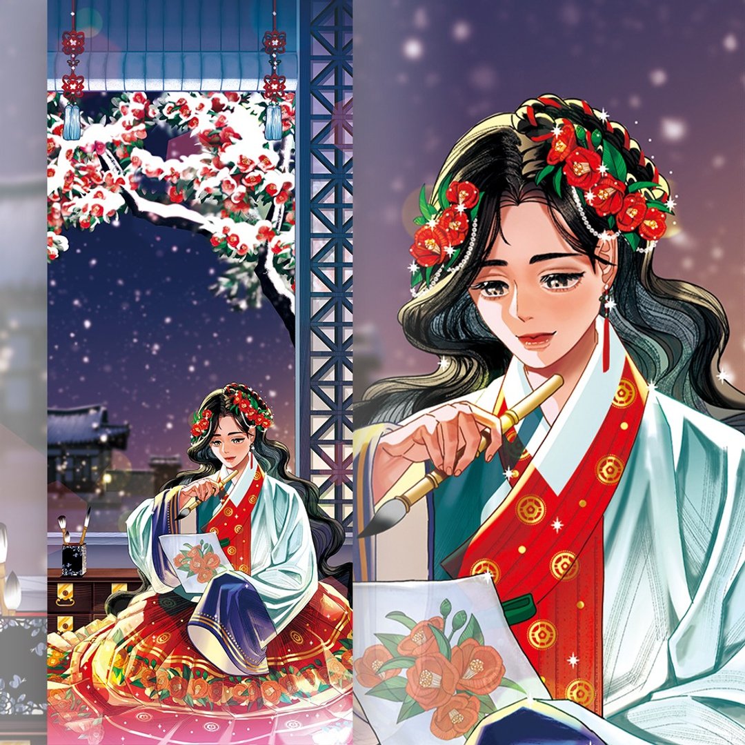 四季 - 冬季女孩韩服插画明信片 (uha) 书签 - 卡片/明信片 - 纸 多色