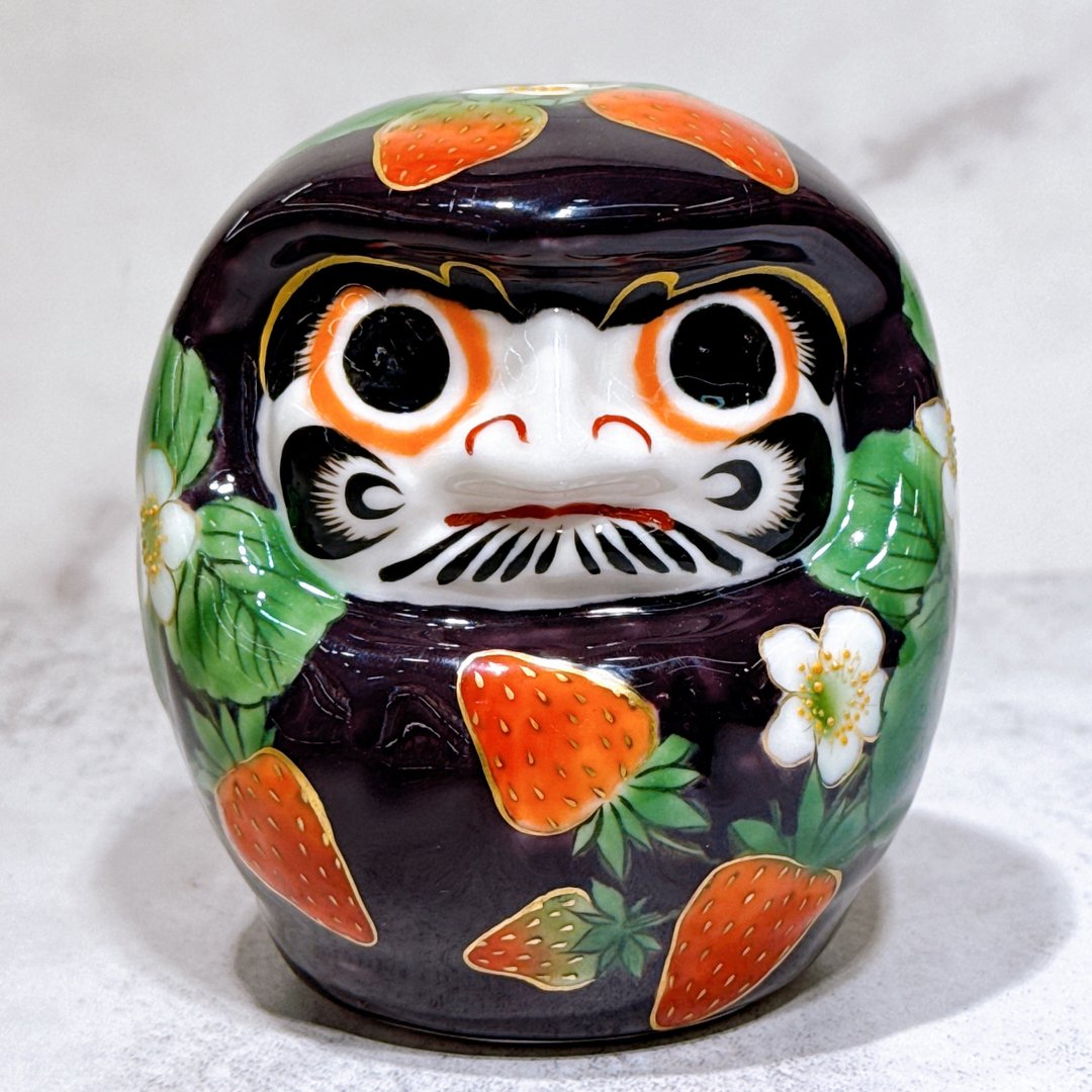 【紫莓丰愿】日本清水烧达摩 | 色绘 紫地草莓 小号 - 摆饰 - 瓷 黑色