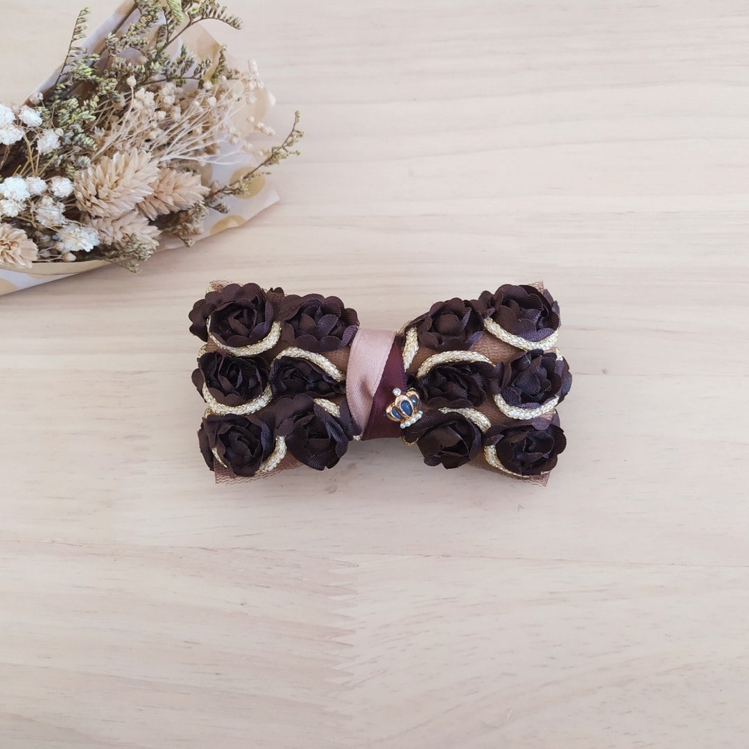 金线立体缇花蕾丝弹簧夹 - 发饰 - 其他材质 咖啡色