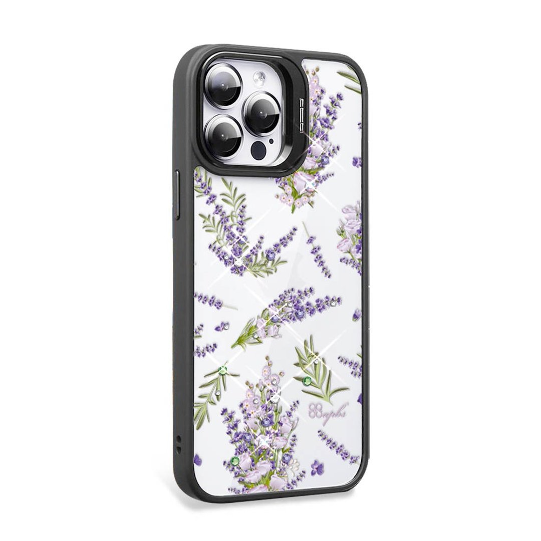iPhone 15系列 防震双料隐形立架彩钻手机壳-小清新-薰衣草-黑框 - 手机壳/手机套 - 其他材质 多色