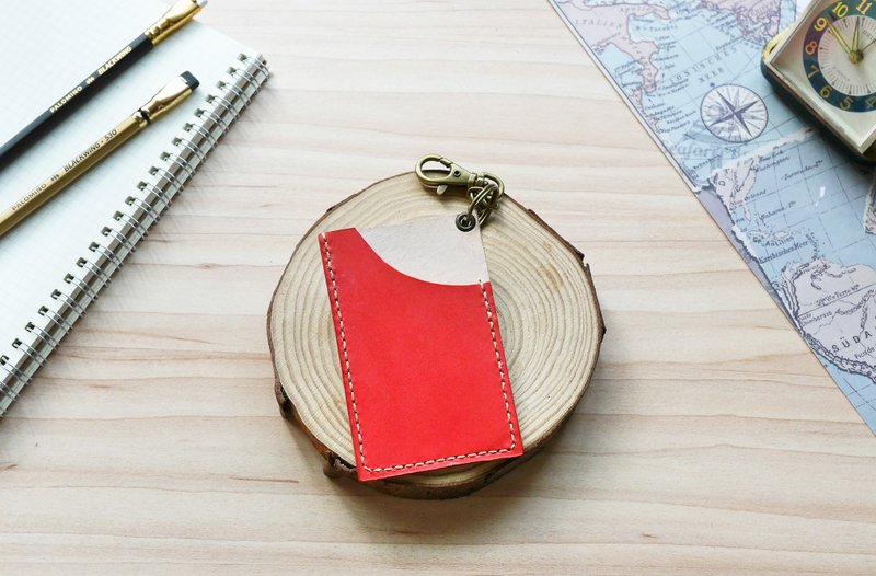 卡套 悠游卡套 票卡夹  gogoro钥匙 真皮  酒红色  免费刻字包装 - 证件套/卡套 - 真皮 红色