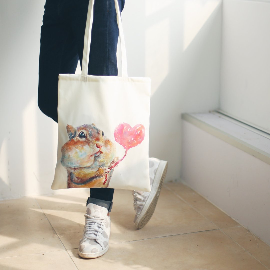 Totebag 防水布料 TB-006 松鼠嘟嘟 - 侧背包/斜挎包 - 其他材质 粉红色