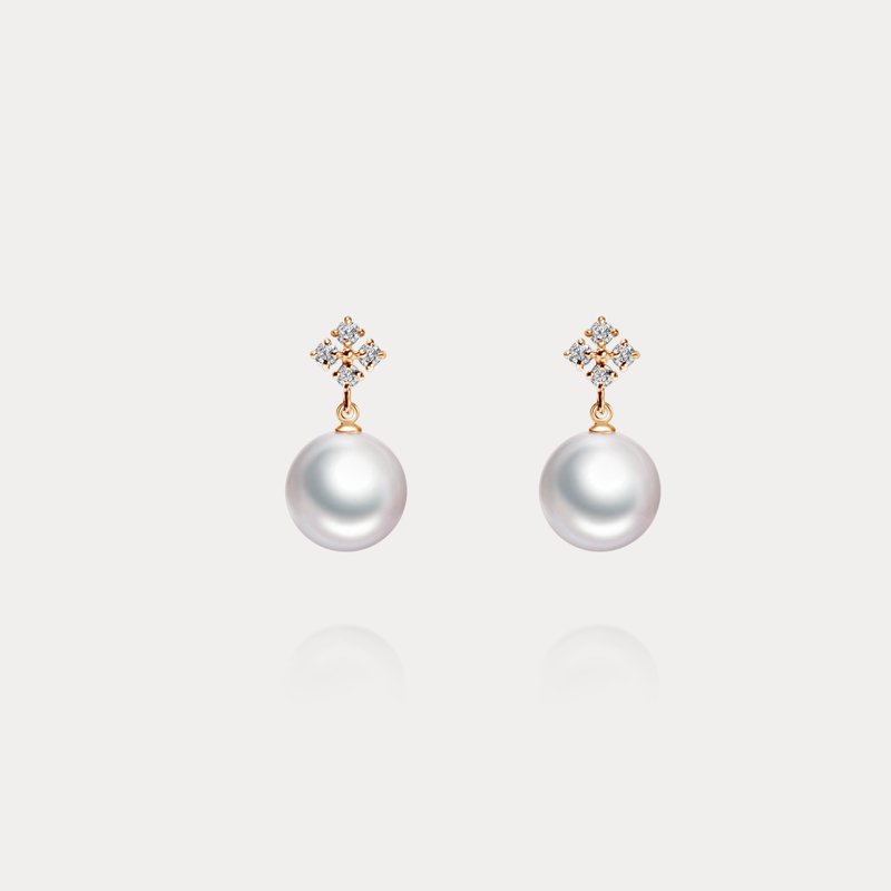 Little Joys | 9-9.5mm小幸运 日本Akoya海水珍珠天然钻石18K耳环 - 耳环/耳夹 - 珍珠 银色