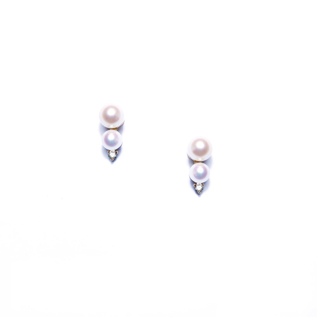 母亲节礼盒 - 925 银厚镀 18K 金 Gradual Pearl Earring - 耳环/耳夹 - 珍珠 金色