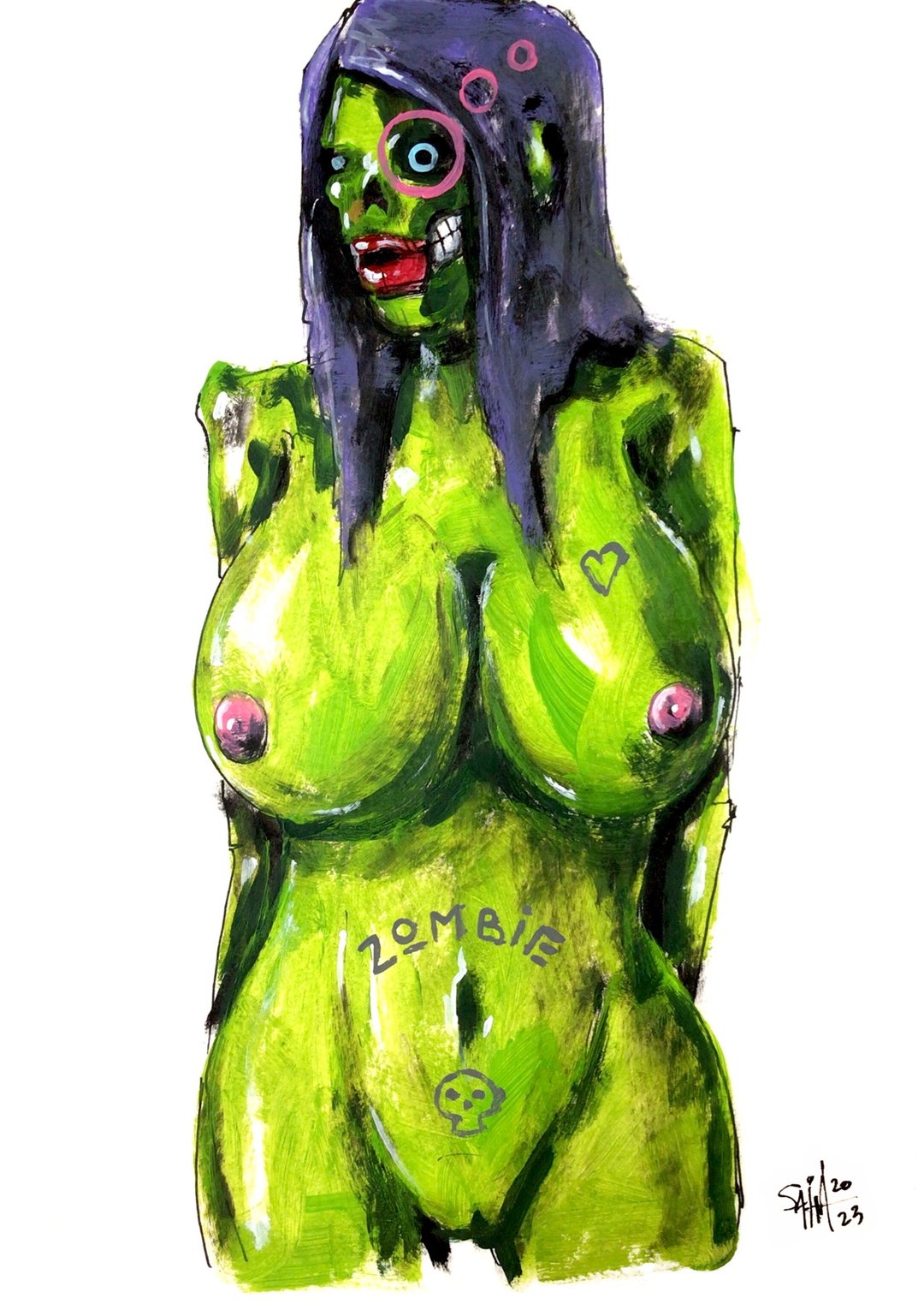裸体的女孩画原始色情NSFW丙烯酸绘图纸 - 海报/装饰画/版画 - 纸 多色