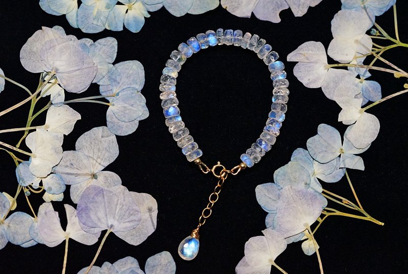 纯手工14K包金绕线高品质印度彩月光石算盘珠手链 - 手链/手环 - 宝石 多色