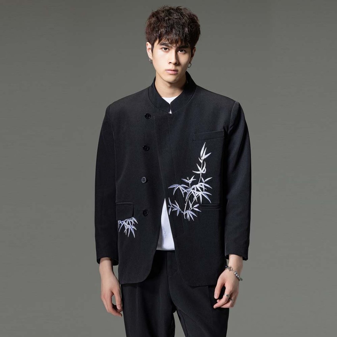 立领刺绣西服  男士新中式休闲西装外套 - 男装西装外套 - 聚酯纤维 