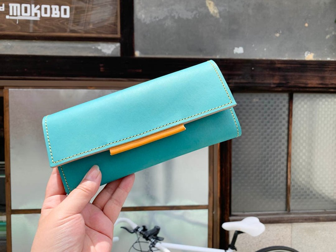 OVER Casual favorite turquoise MIX over flap wallet Unique tab patch OFW–TWC–TCC–C - 皮夹/钱包 - 真皮 蓝色