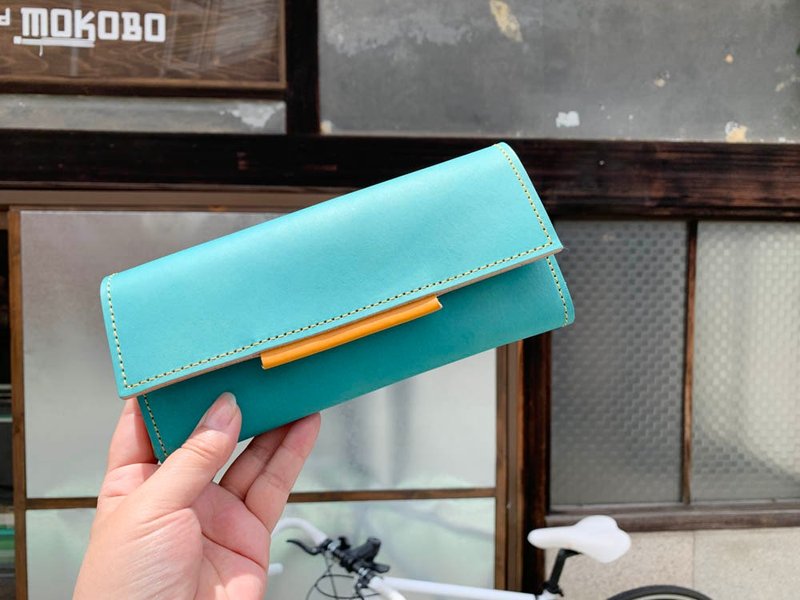 OVER Casual favorite turquoise MIX over flap wallet Unique tab patch OFW–TWC–TCC–C - 皮夹/钱包 - 真皮 蓝色