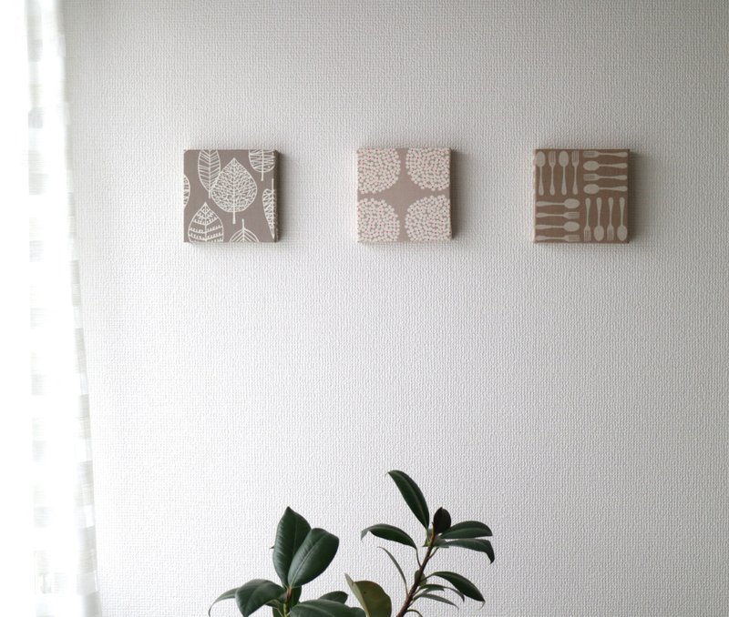 12x12cm Fabric Panel Set of 3 Greige [Flower Circle + Cutlery + Line Leaf] - 墙贴/壁贴 - 棉．麻 卡其色