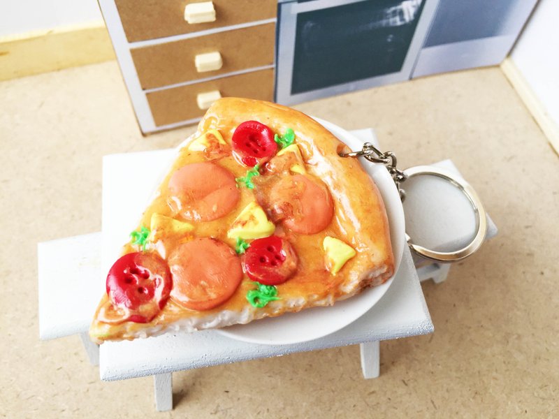 pizza keychain - 钥匙链/钥匙包 - 粘土 橘色