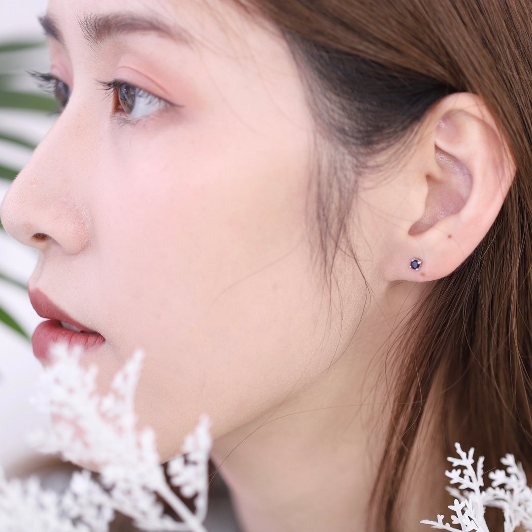 堇青石925纯银爪镶设计耳环 - 耳环/耳夹 - 宝石 银色