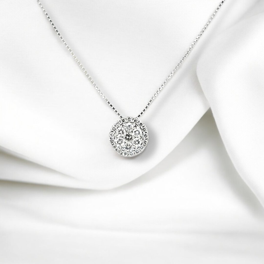 18K白金 天然钻石坠链 18K White Gold Diamond Necklace - 项链 - 贵金属 
