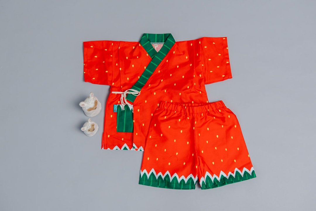 甚平和服 - 西瓜草莓 婴儿   连身裤 抓周 新生儿 bb 衫 - 包屁衣/连体衣 - 棉 红色