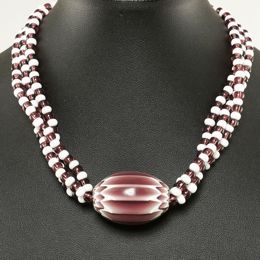 Lilac Purple White Lavender Violet Striped Chunky Multistrand Necklace Jewelry - 项链 - 玻璃 紫色