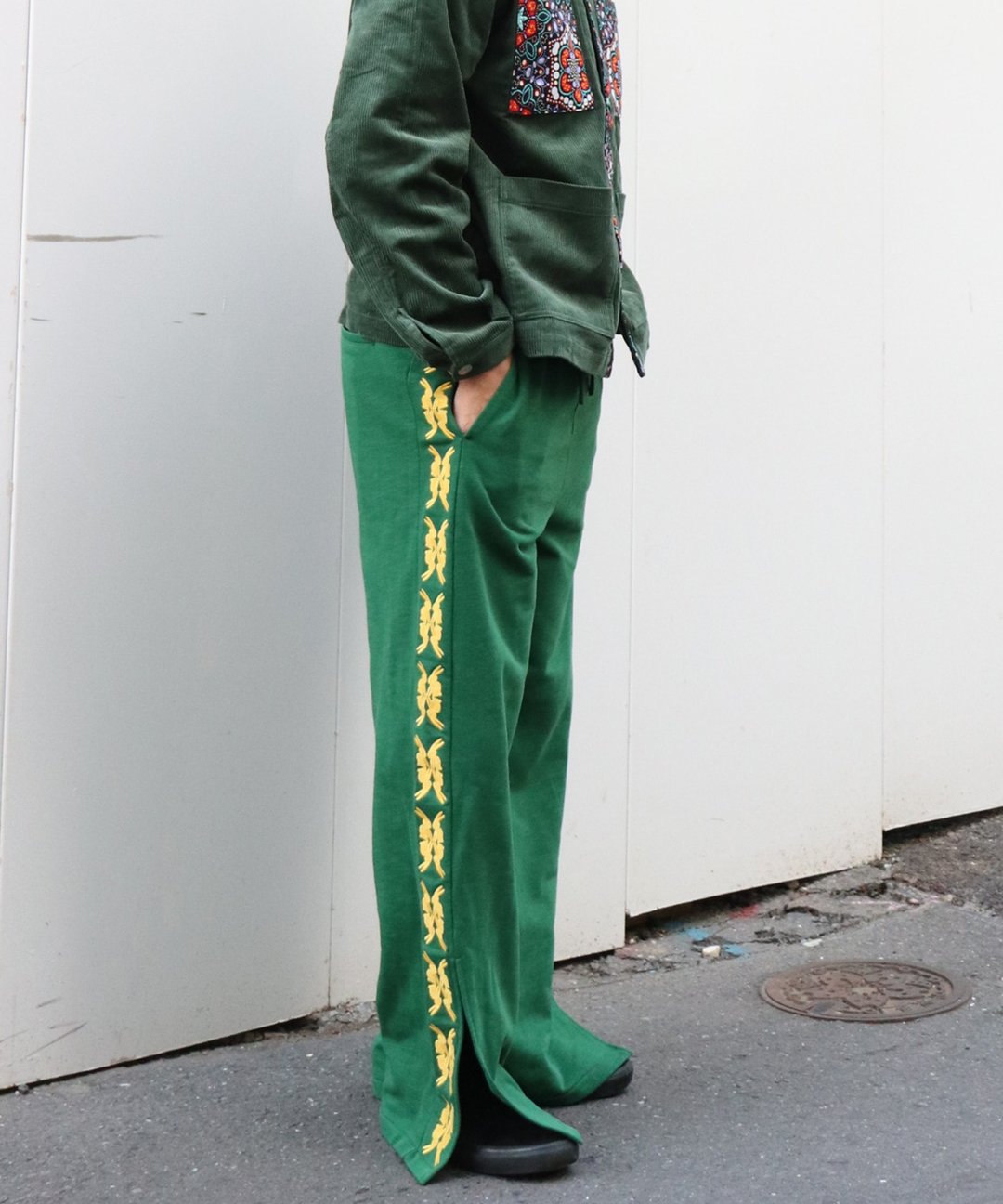 lucky charm motif Jersey line pants -2 - 中性裤装 - 棉．麻 绿色