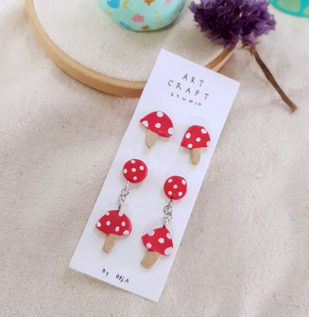Mushroom earrings - 耳环/耳夹 - 其他材质 