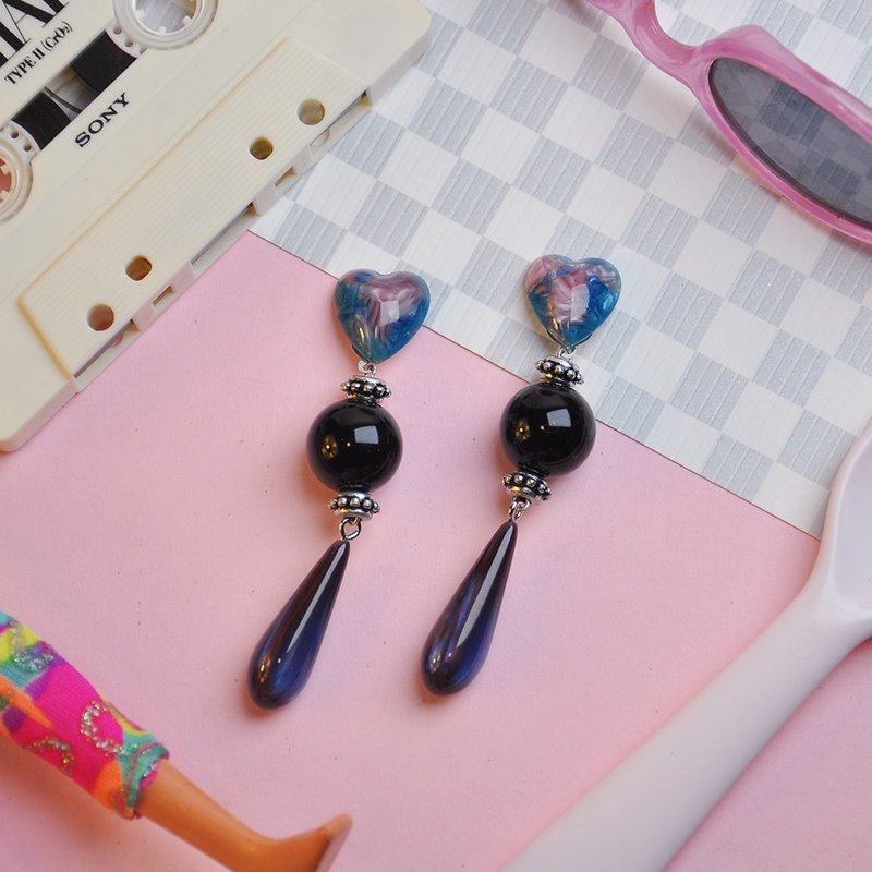 暗黑系仿猫眼石垂坠耳环/ 压克力耳环 - 耳环/耳夹 - 压克力 