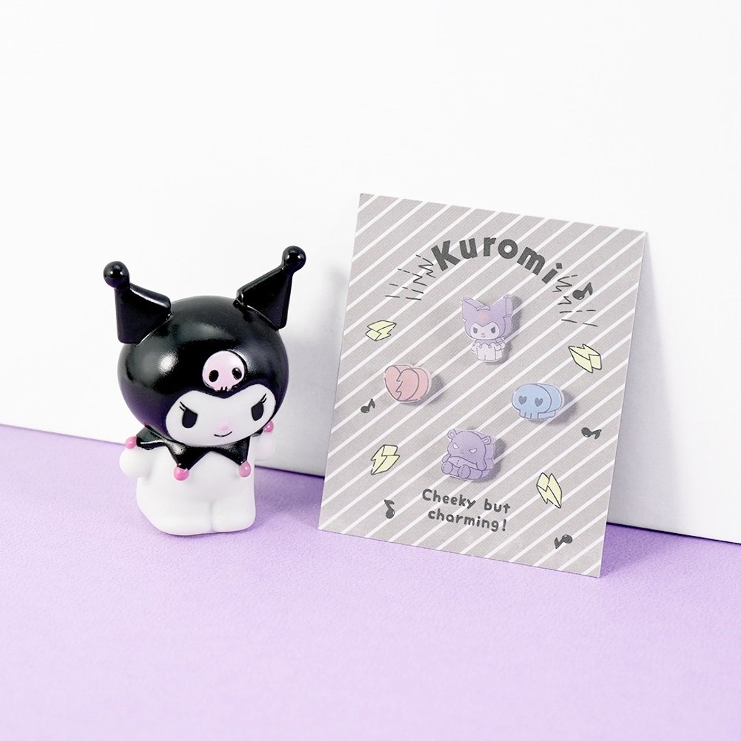 Kuromi系列-酷洛米造型耳环组-积木款 - 耳环/耳夹 - 其他金属 多色