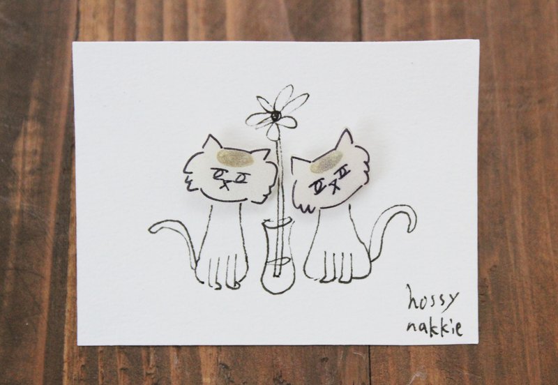 Cute cat earrings Busa - 耳环/耳夹 - 塑料 白色