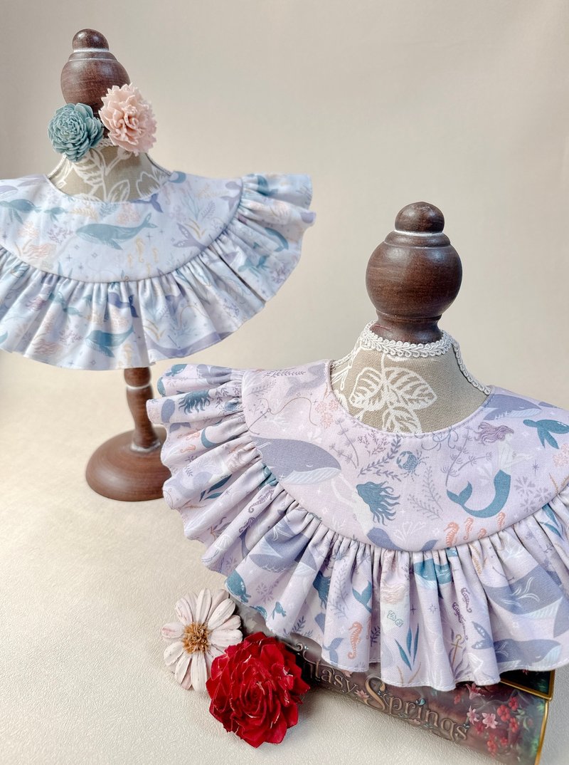 。梦之海洋。手作围兜 荷叶装饰领围兜 美人鱼印花 宝宝弥月 周岁 - 围嘴/口水巾 - 棉．麻 多色