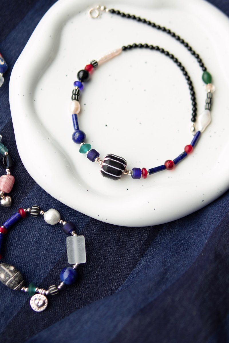 雪佛莱珠古琉璃 锁骨链 青金石 巴洛克珍珠 黑玛瑙 - 锁骨链 - 琉璃 