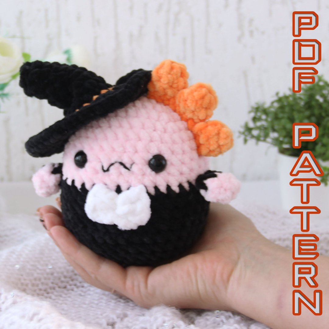 Halloween witch crochet pattern PDF - amigurumi axolotl plush - 编织/刺绣/羊毛毡/裁缝 - 其他材质 白色