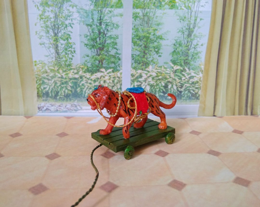 1:12 scale.Tiger on a cart. Doll toy. Dollhouse miniature. - 玩偶/公仔 - 其他材质 