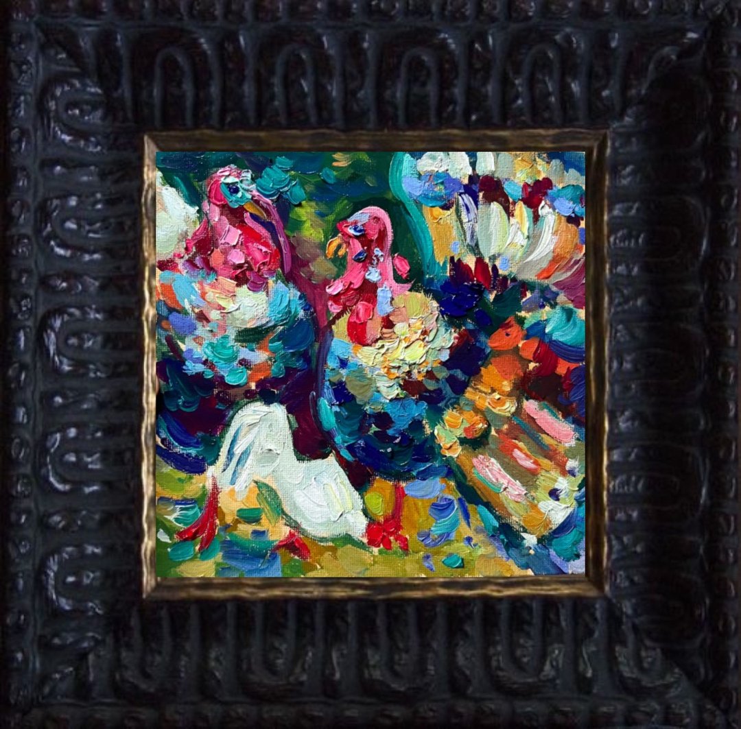鸟画是一幅原始的油画 - 海报/装饰画/版画 - 其他材质 红色