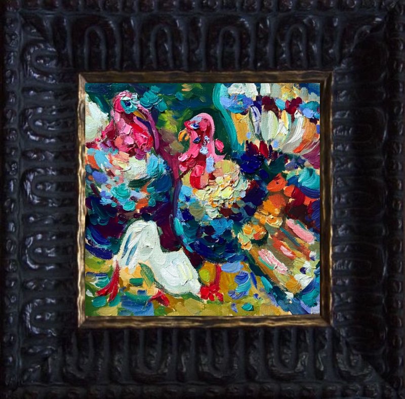 鸟画是一幅原始的油画 - 海报/装饰画/版画 - 其他材质 红色