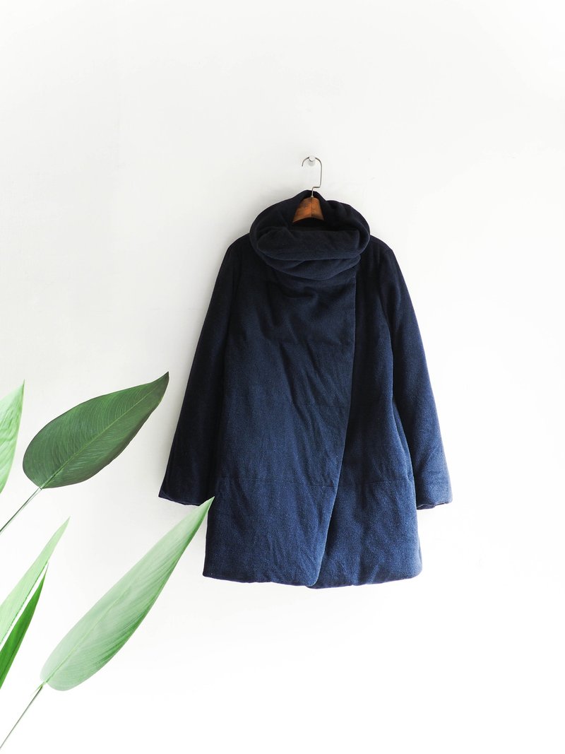 河水山 - 和歌山深黑蓝侧扣式冬季少女 古董羽绒毛质羊呢大衣外套 羊毛 毛呢 古着 wool vintage overcoat - 女装休闲/机能外套 - 羊毛 蓝色