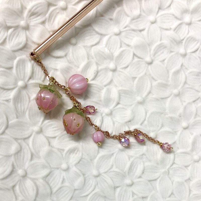 【若桑】Strawberry。小草莓。进口水晶。手造树脂花饰。发簪。 - 发饰 - 树脂 粉红色